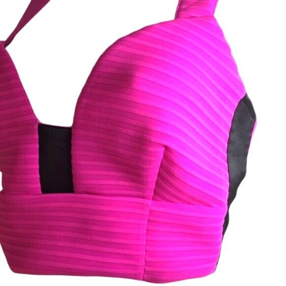 Express Womens Crop Top Pink/Black Style 75118257 Zip Back Size S/P NWT - Picture 2 of 5